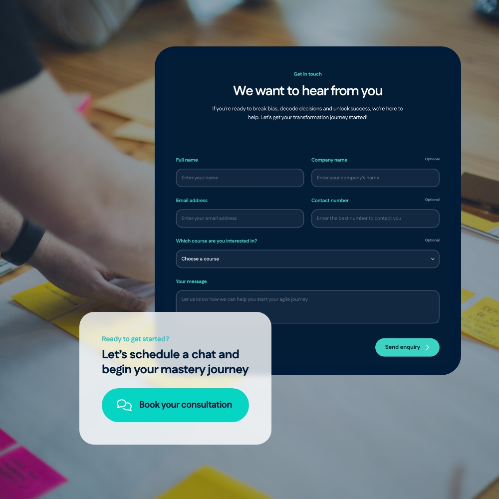 The Agile Mindset Mastery enquiry form, offering to schedule a chat about a mastery journey
