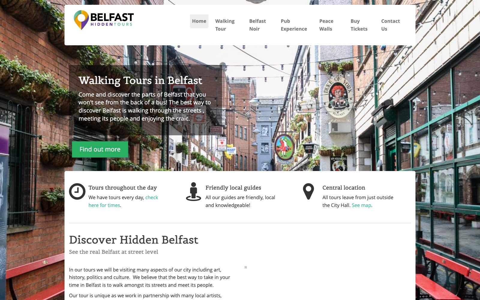 The Belfast Hidden Tours website before we rebuilt it, in 2019