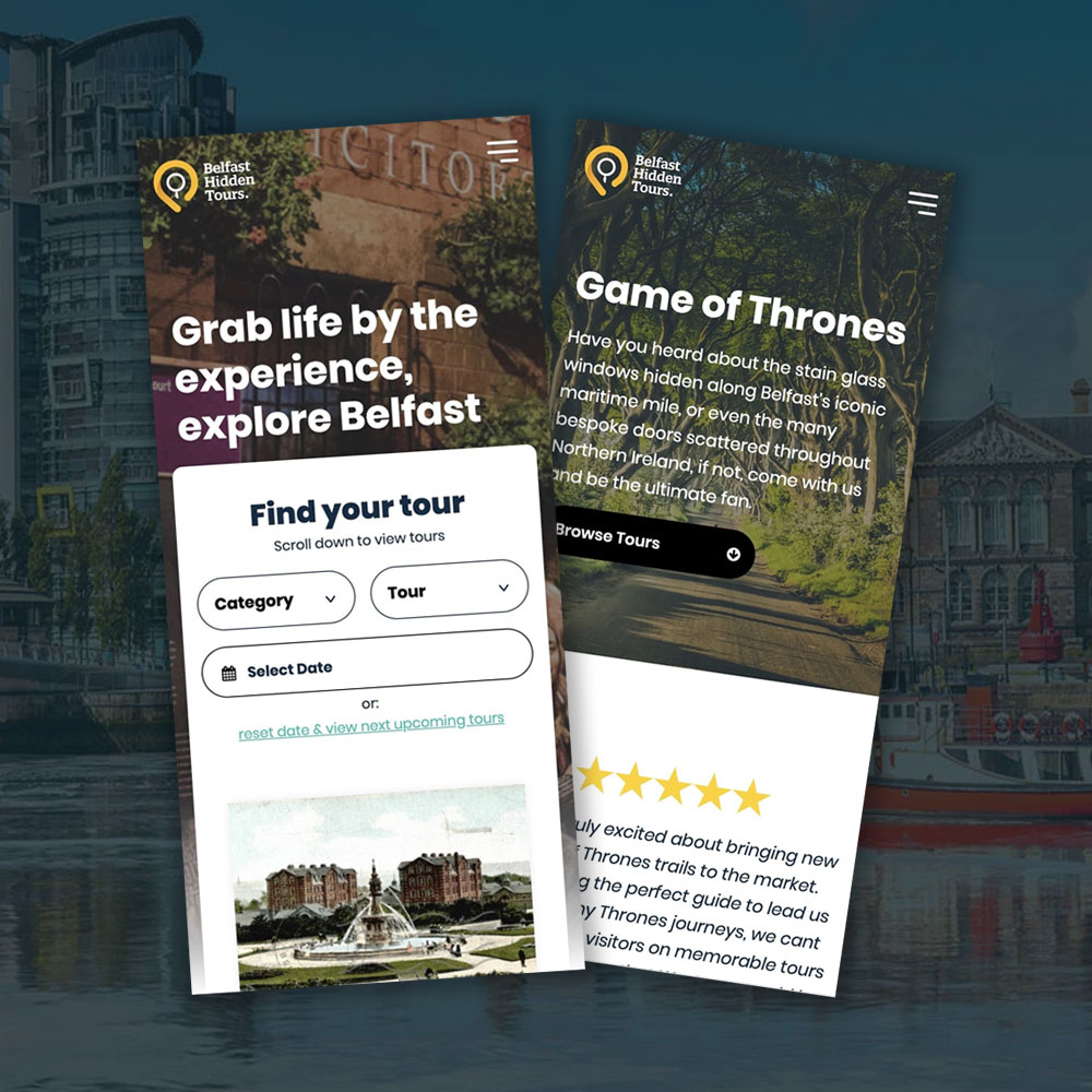 The Belfast Hidden Tours tour finder beside the Game of Thrones tour listing