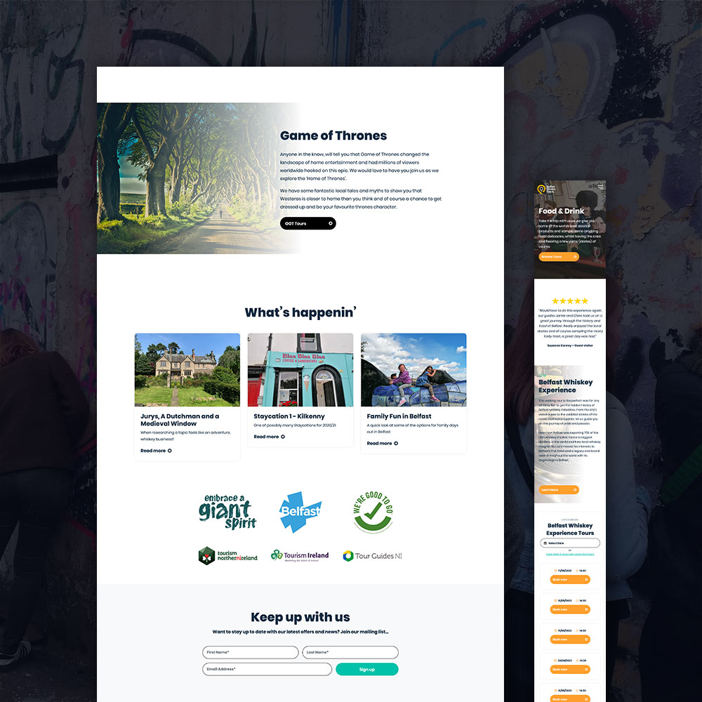 A Belfast Hidden Tours tour detail page shown on desktop and mobile