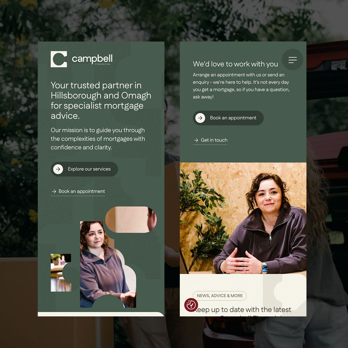 The Campbell Financial homepage shown on desktop and mobile