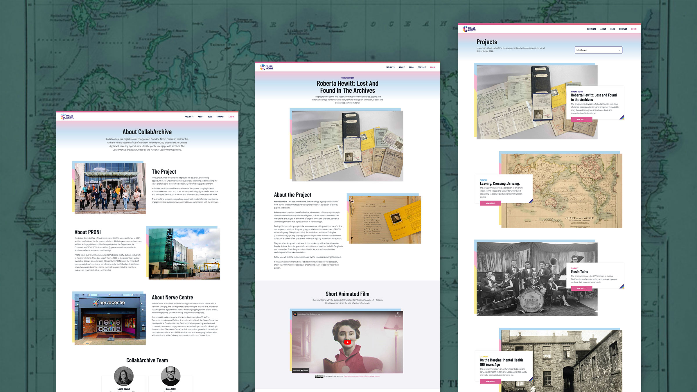 Several CollabArchive project pages together, showing digitised photographs