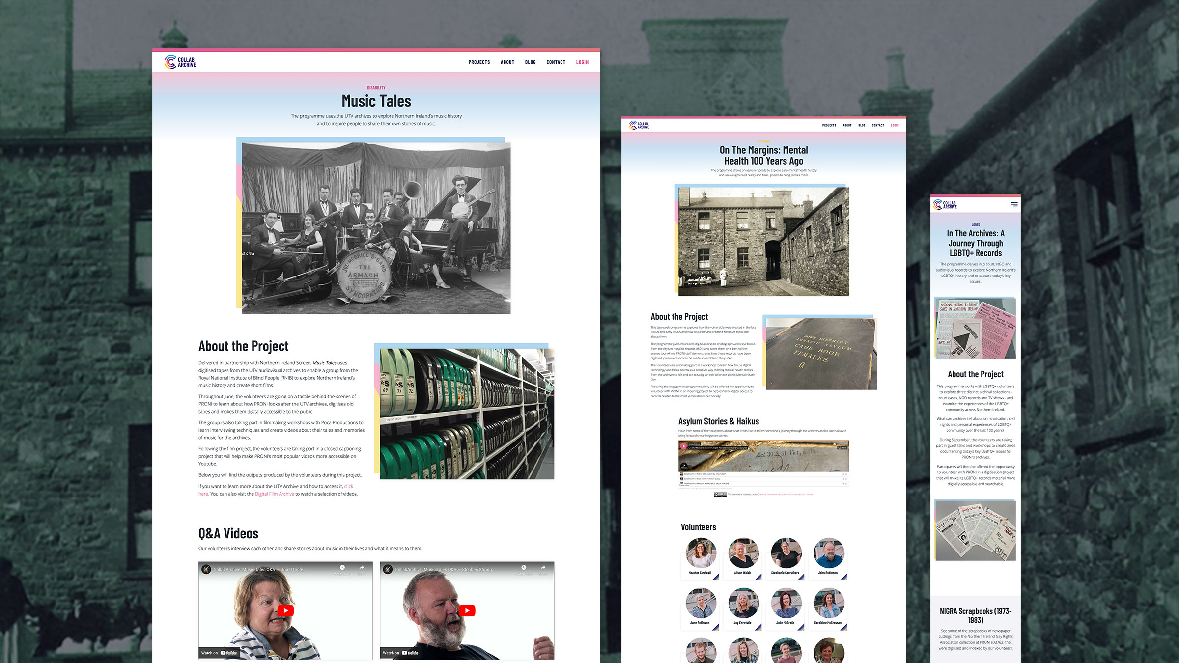 CollabArchive project pages showing transcribed archive records