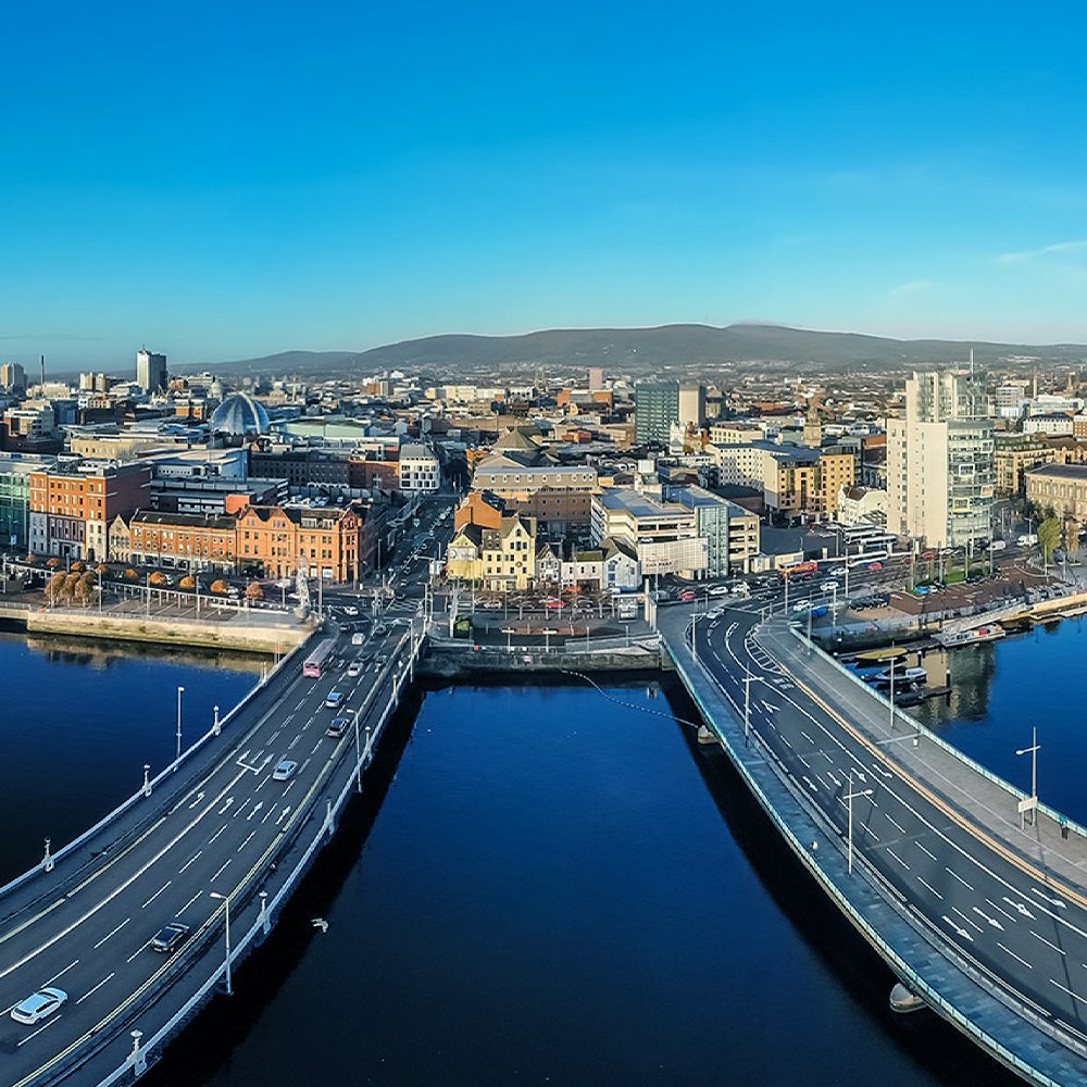 An aerial view of Belfast and the River Lagan