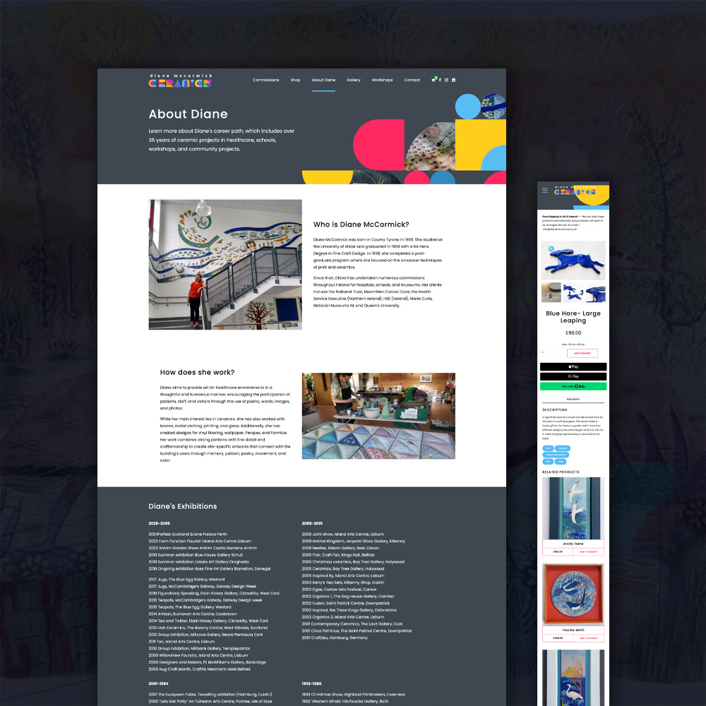The Diane McCormick about page shown on desktop