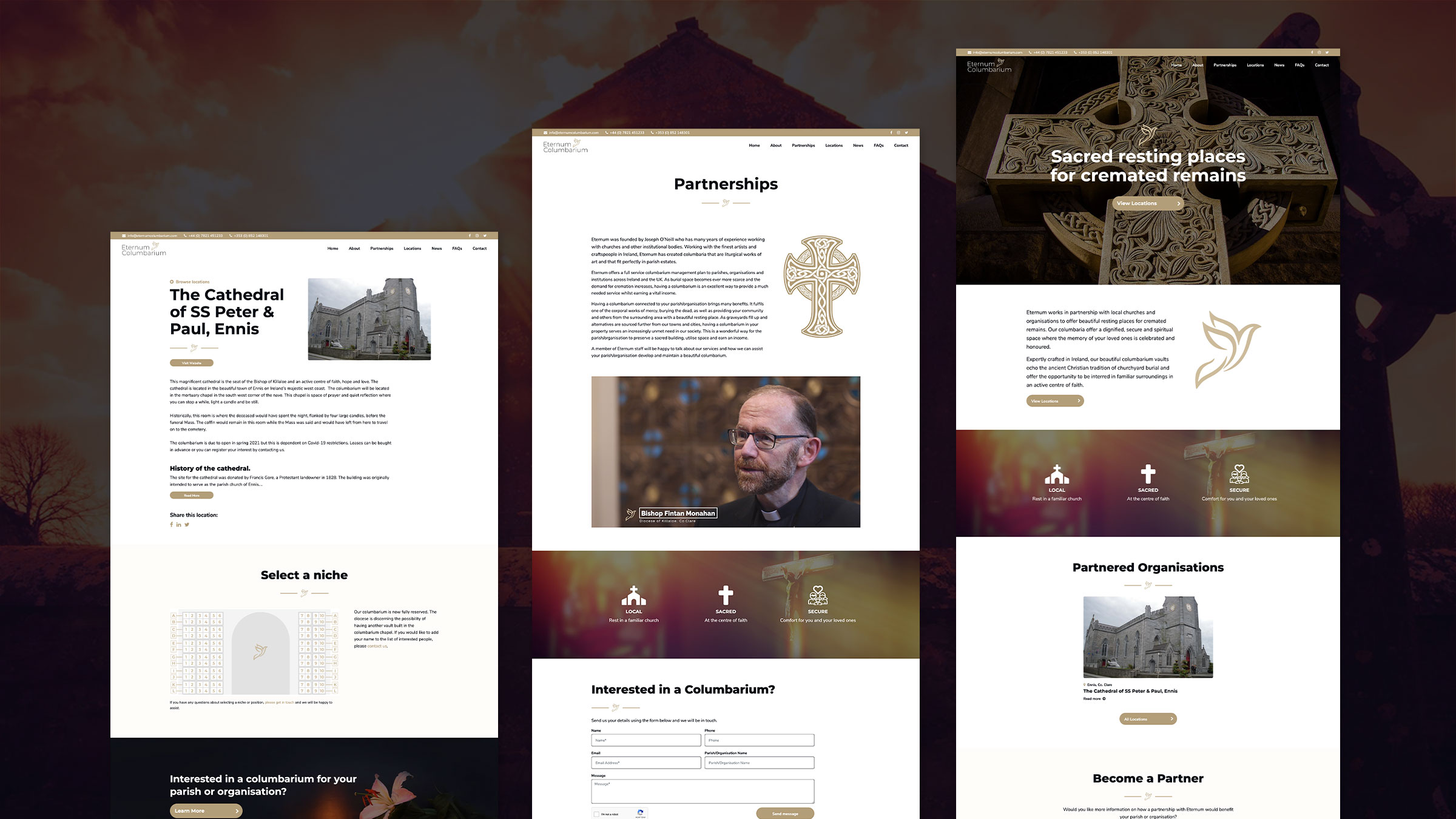 Several Eternum Columbarium pages together, including niche selection and payment