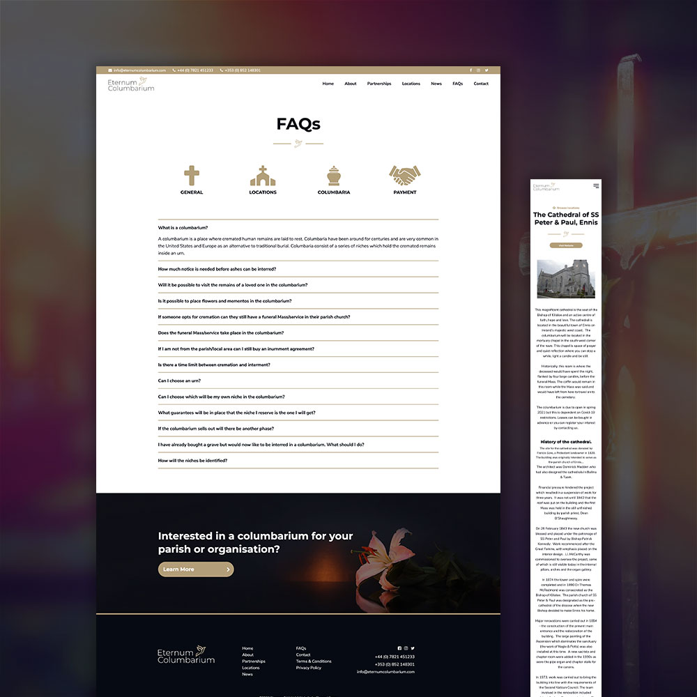 The Eternum Columbarium frequently asked questions page