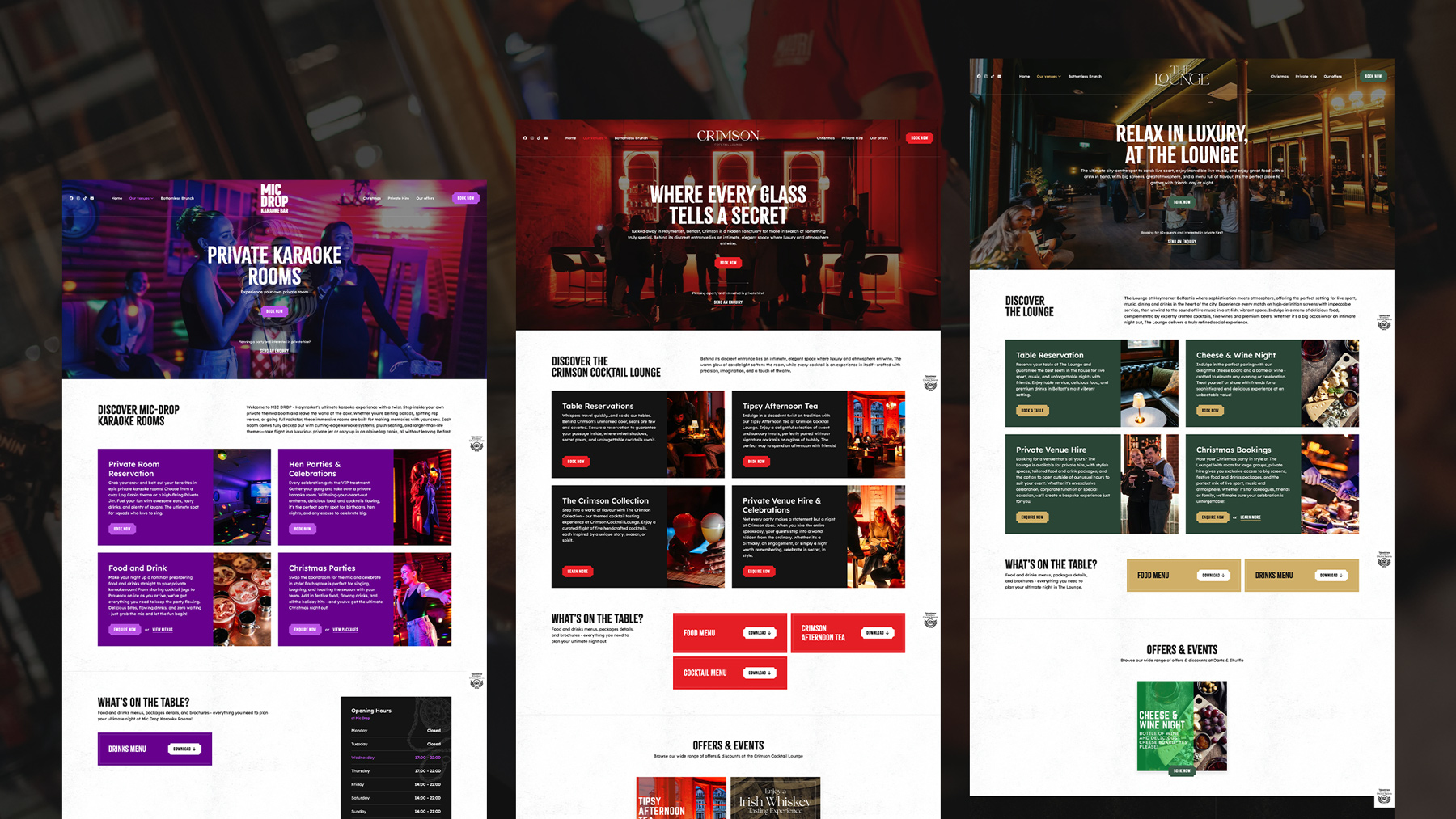 Several Haymarket venue pages together, showing the different bars in the complex