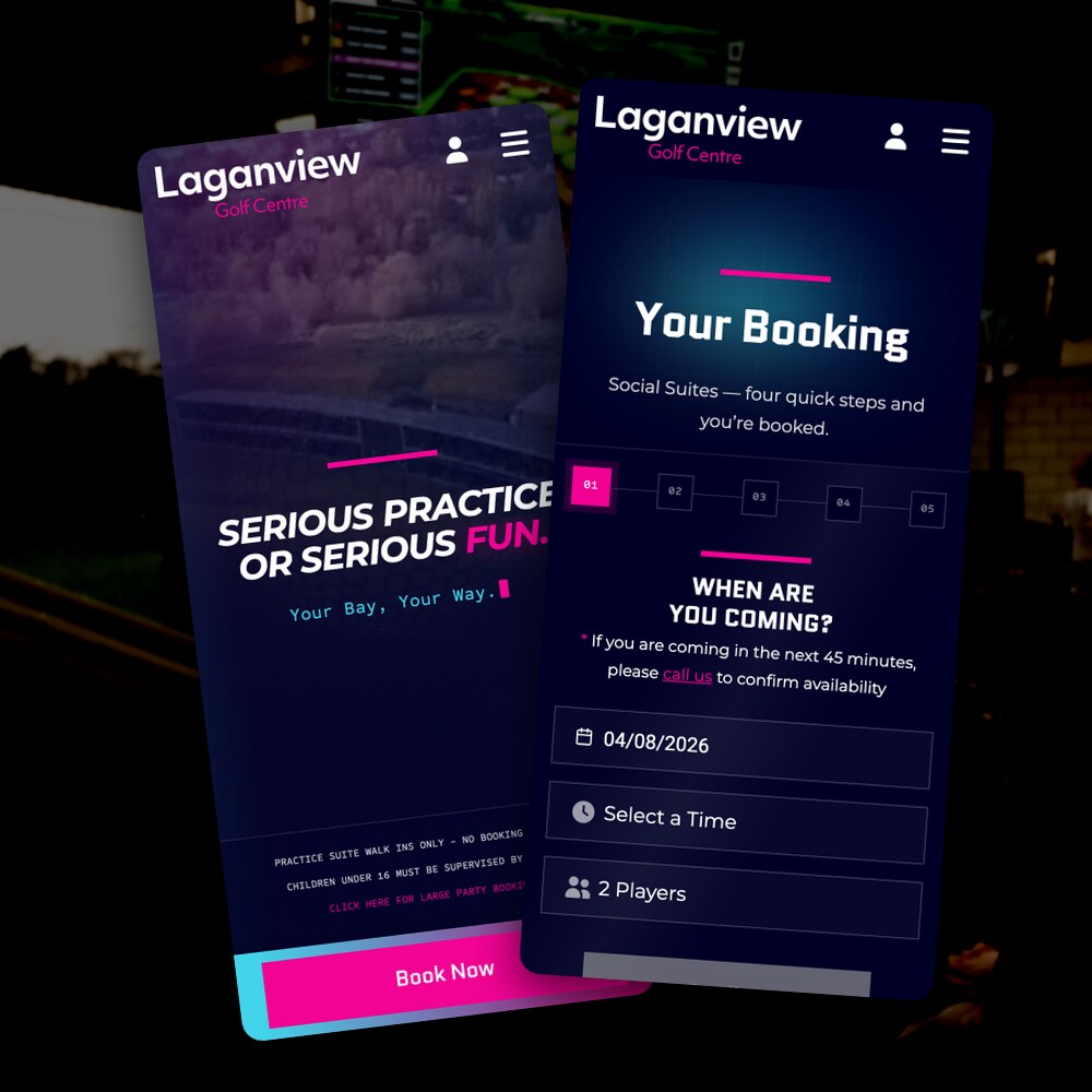 The Laganview booking flow shown on two phones
