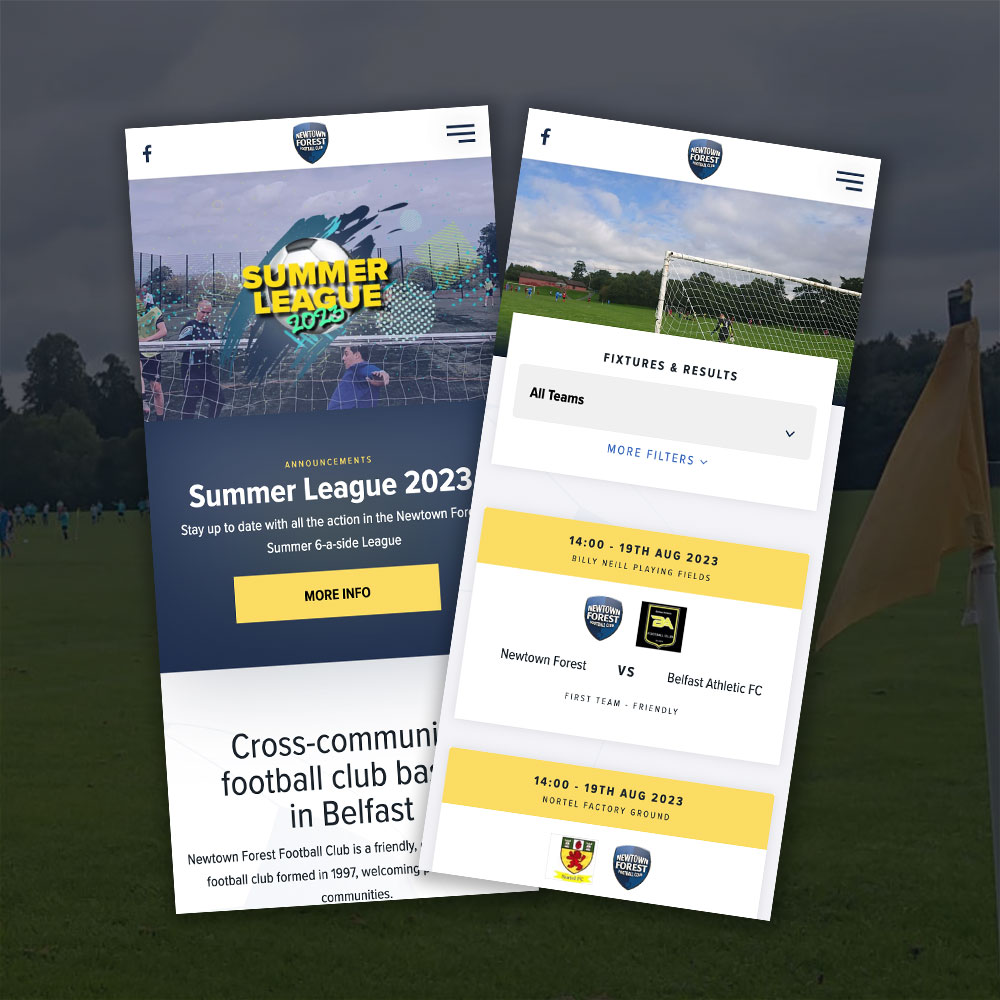 The Newtown Forest FC summer league page shown on mobile
