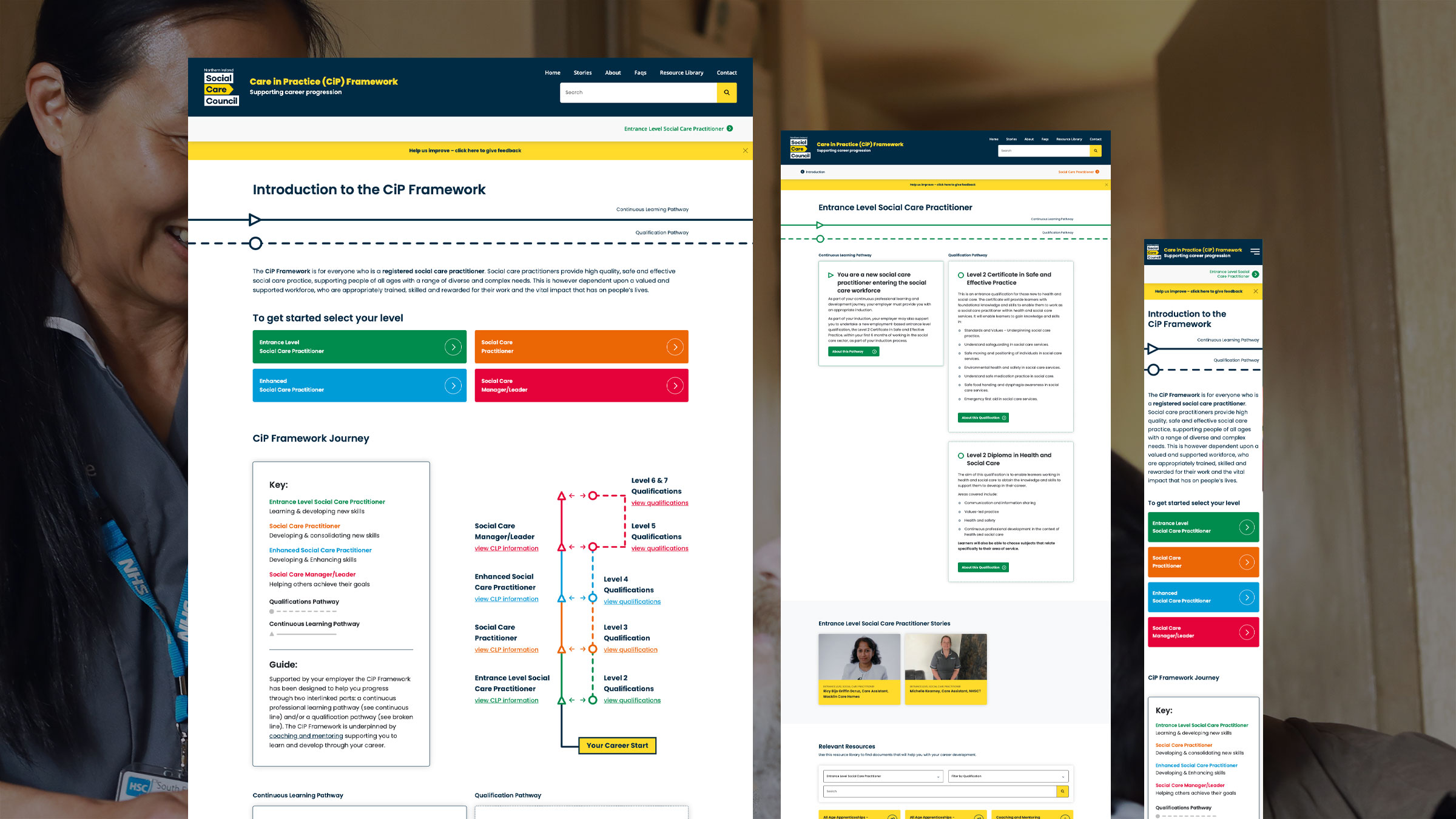 Further Care in Practice pages showing role profiles and progression routes