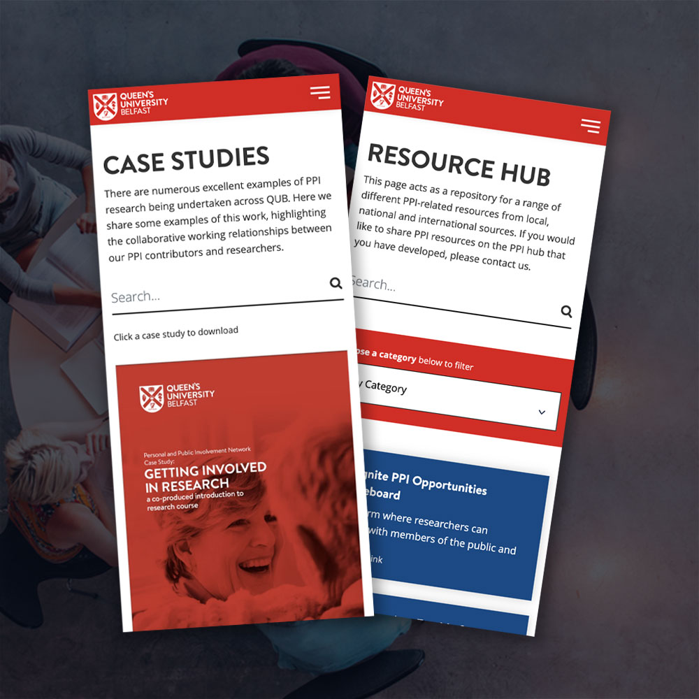 The PPI Hub case studies and resource hub pages on mobile