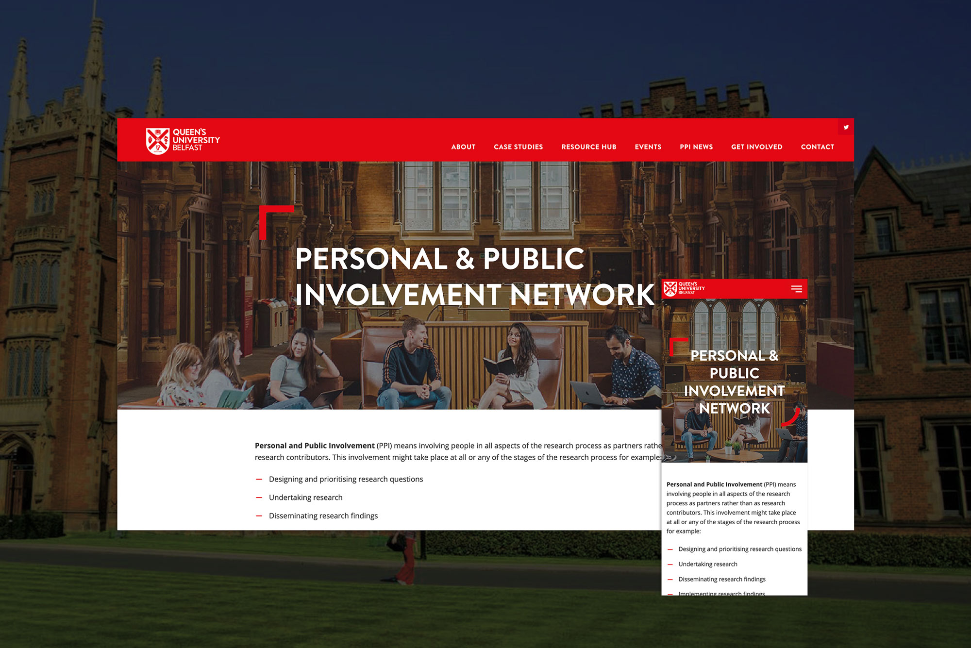 The Personal and Public Involvement Network homepage at Queen’s University Belfast