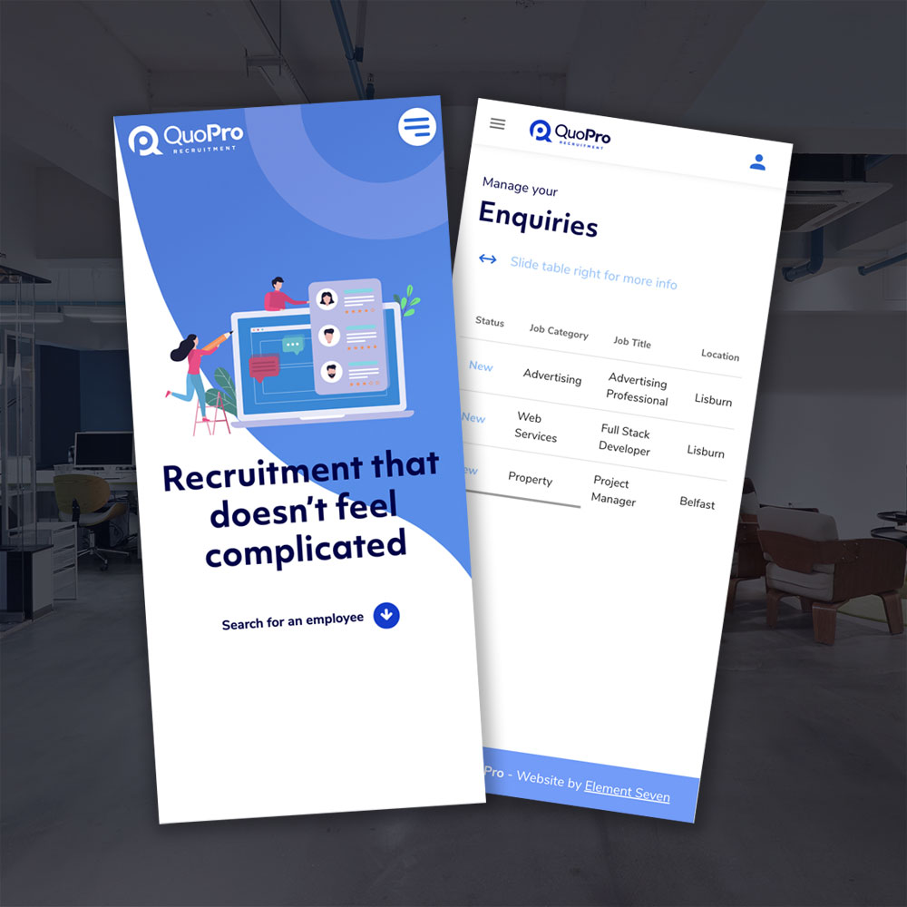 The QuoPro candidate and employer enquiry screens on mobile