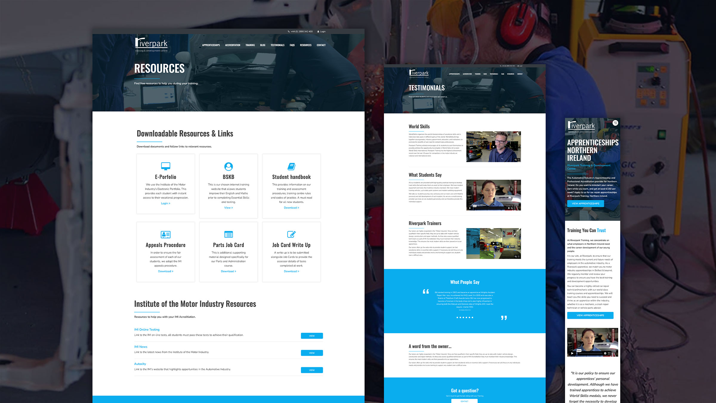 Riverpark Training course and resource pages shown across devices