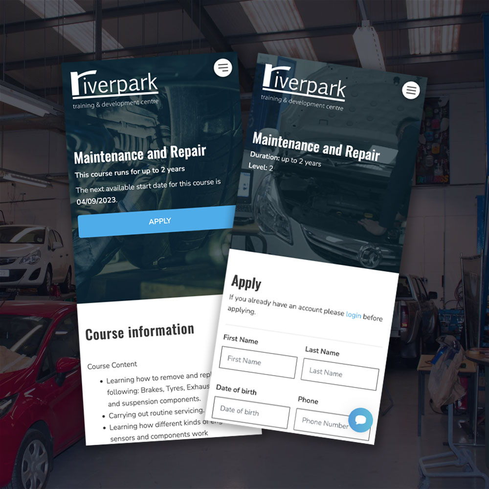 The Riverpark Training maintenance and repair course pages on mobile