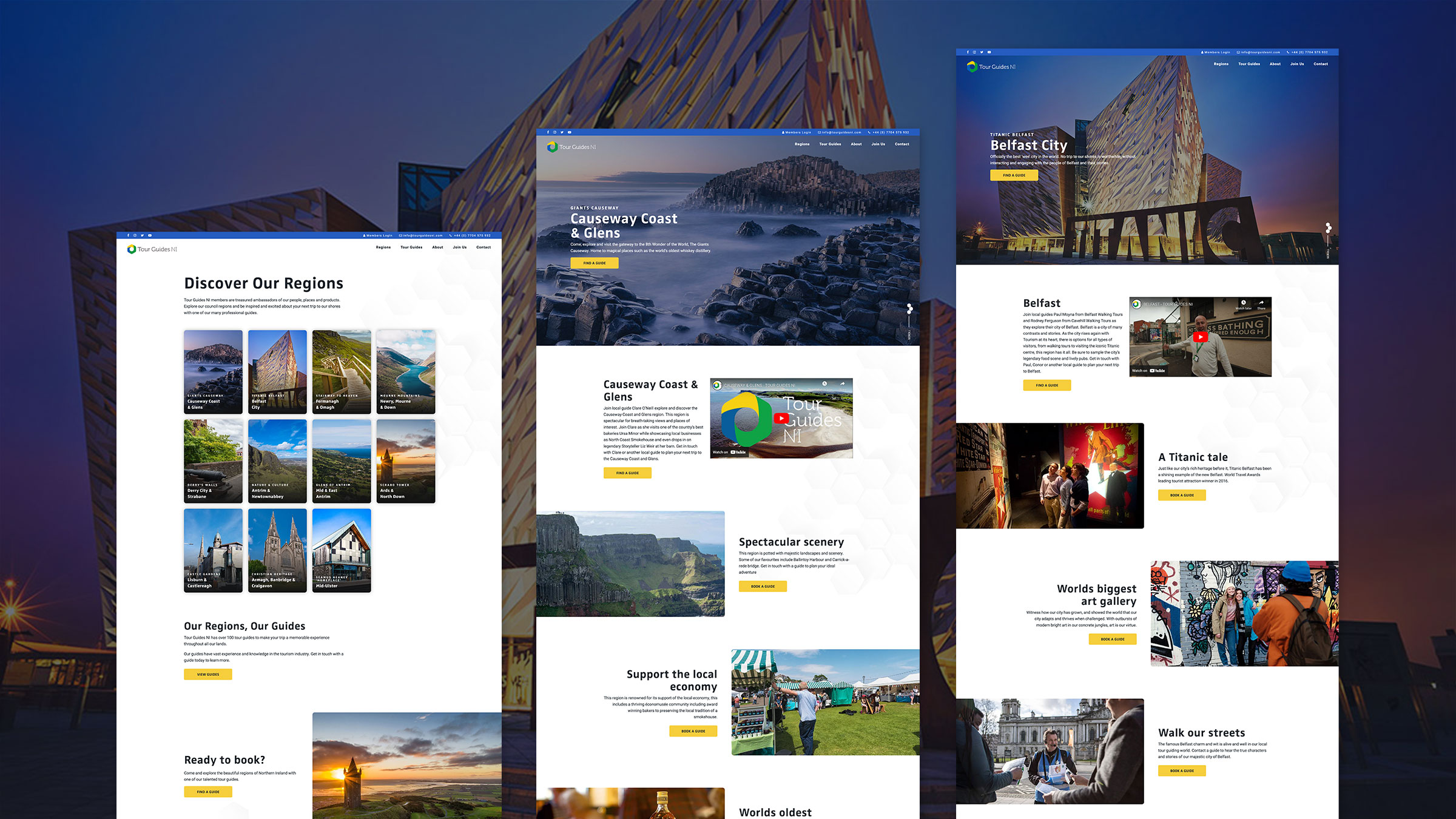 Several Tour Guides NI pages together, showing regions and attractions