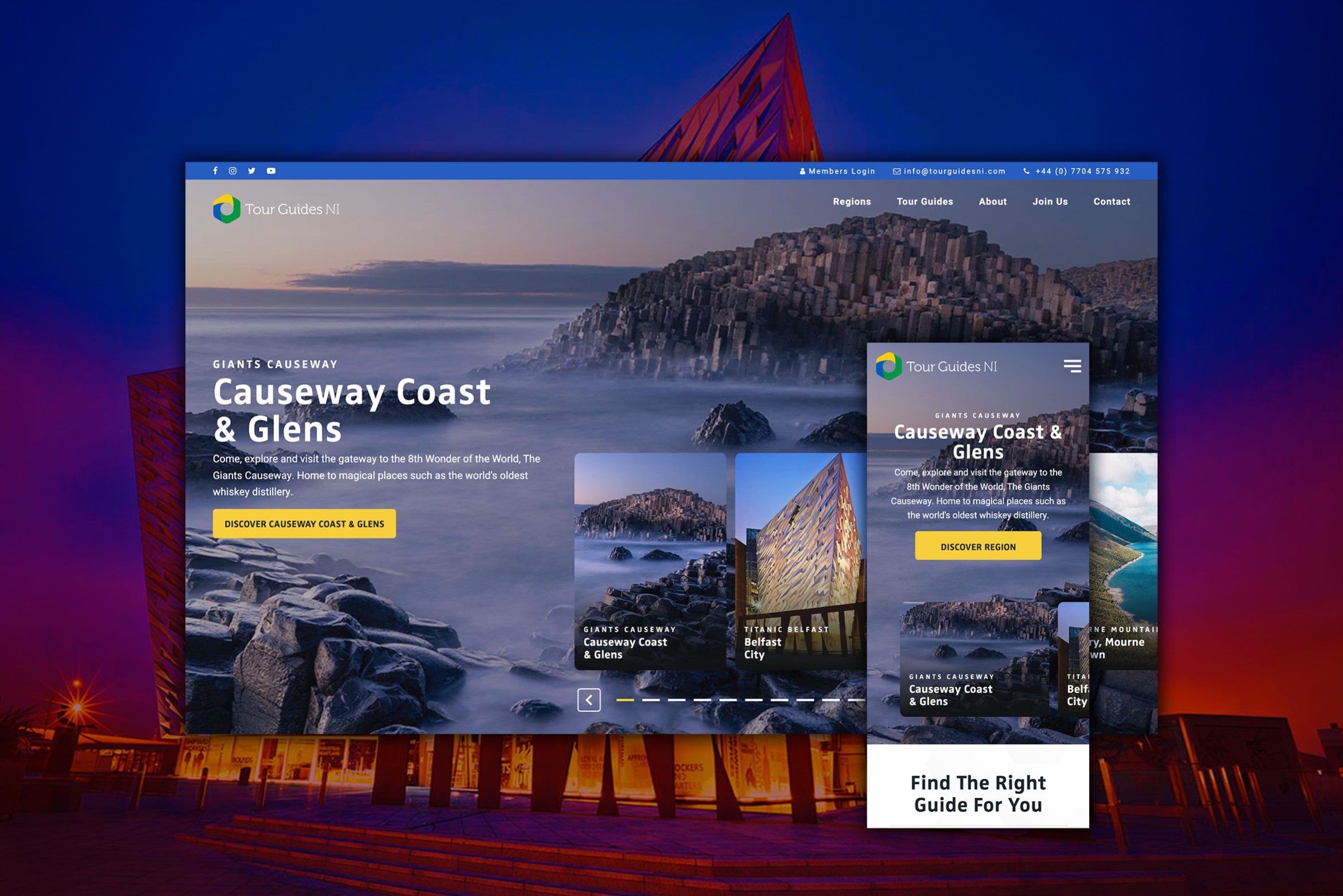The Tour Guides NI homepage, showing the Causeway Coast and Glens region