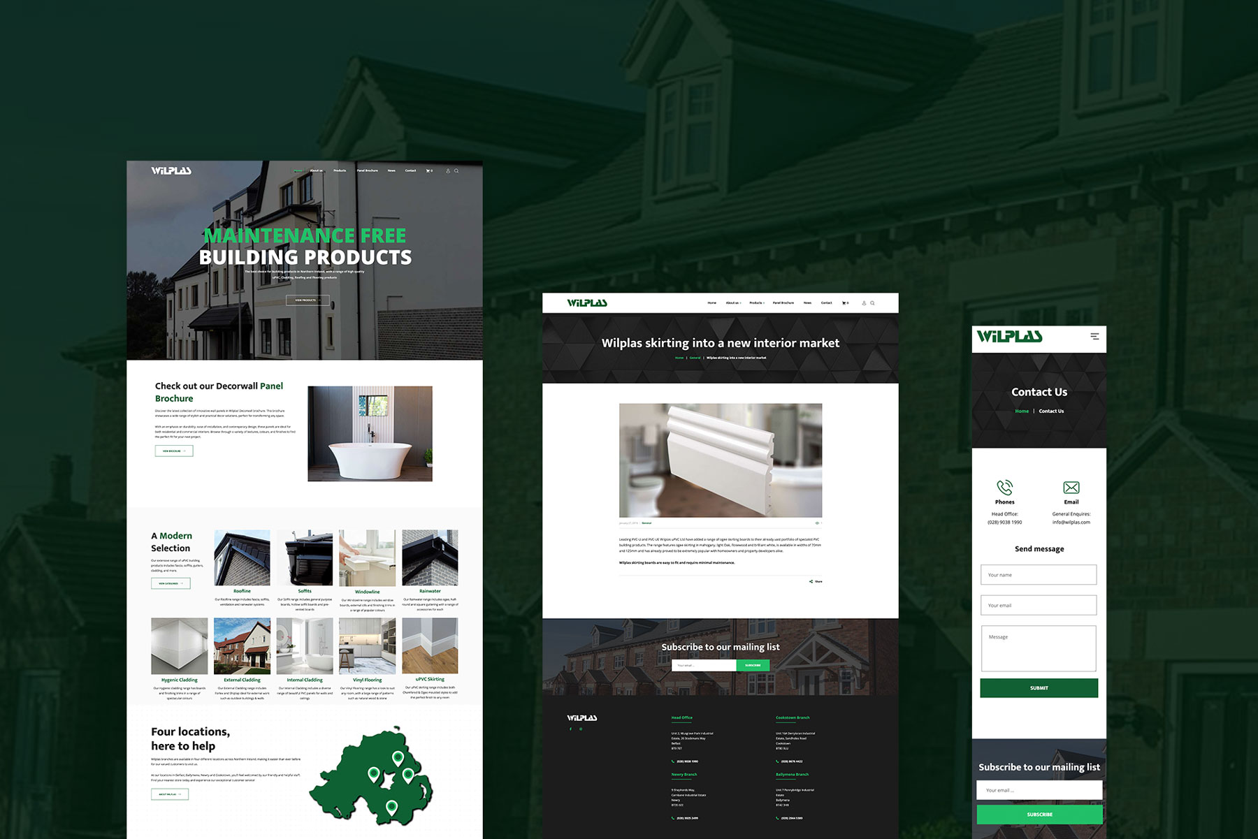 Several Wilplas pages together, including products and the quote request