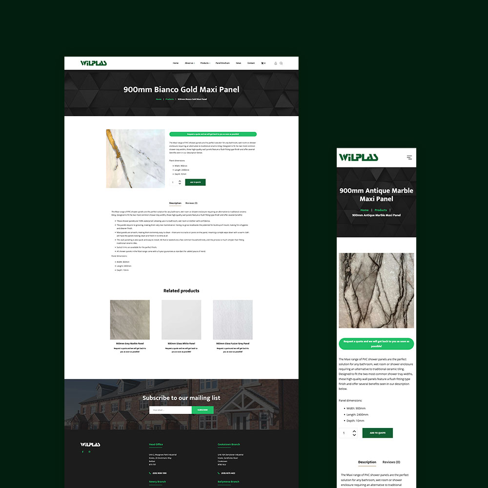 A Wilplas product detail page showing finish options